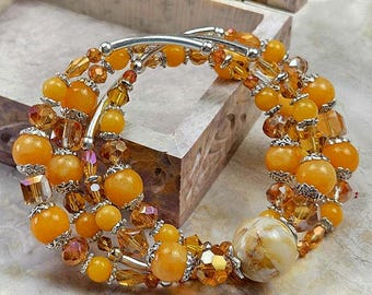Handmade Adjustable, 3-coil memory wire bracelet, custom orders available