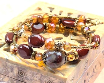Red jasper, Adjustable, 3-coil memory wire bracelet, custom orders available