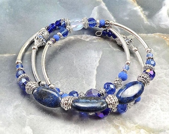 Blue adjustable, 3-coil Memory Wire Bracelet, custom orders available