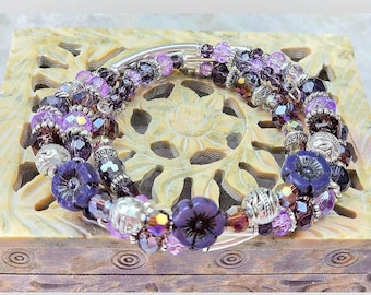 Handmade Purple Glass, 3-coil, Adjustable, Memory Wire Bracelet, custom orders available