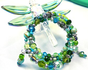Teal and Green, Adjustable, 4-coil memory wire bracelet, custom orders available