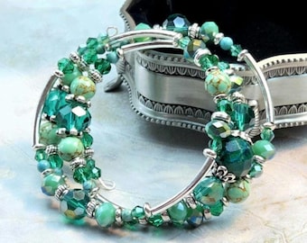Teal, Adjustable, 3-coil memory wire bracelet, custom orders available