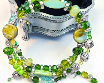 Green shades, Adjustable, 3-coil memory wire bracelet, custom orders available