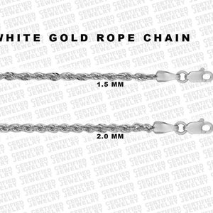 14K White Gold Rope Chain Necklace, 16" 18" 20" Inch, 1.5mm 2mm Wide, 14K Rope Chain, White Gold Chain, Hollow Gold Chain, Rope Gold Chain
