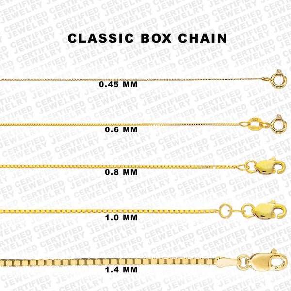 10K Solid Yellow Gold Box Chain Necklace, 16" To 30" Inch, 0.5mm To 1.4mm Thick Gold Chain, Gold Box Necklace, Solid Gold Box Chain, Women