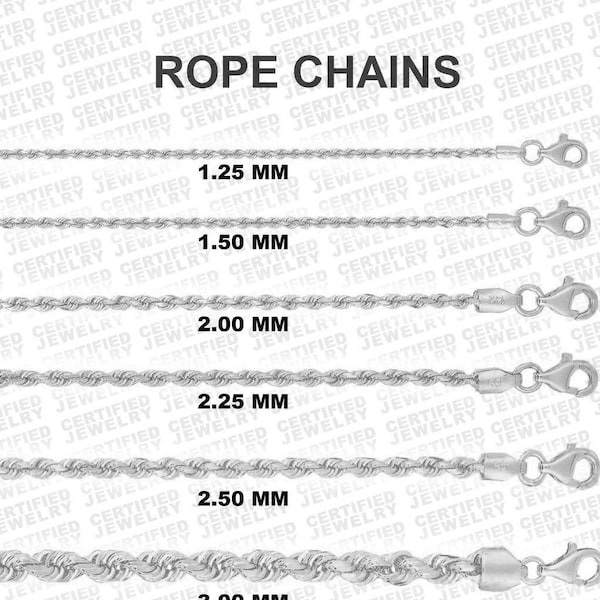 14K Solid White Gold Diamond Cut Rope Chain Necklace, 16" - 30" Inch, 1.25MM - 3MM Thick Gold Chain, White Gold Rope Chain, Solid Gold Rope