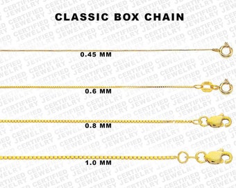 10K Solid Yellow Gold Box Chain Necklace, 16" To 30" Inch, 0.5mm To 1.4mm Thick Gold Chain, Gold Box Necklace, Solid Gold Box Chain, Women