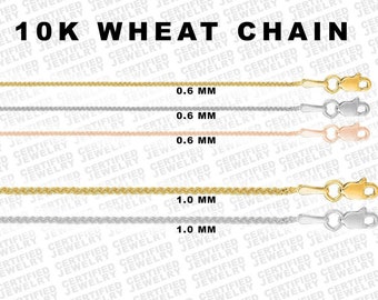 Solid 10k Gold Wheat Chain Necklace, 16” 18" , 0.6mm or 1.0mm Thick, Real Gold Chain, Delicate Gold Chain, For Woman, Yellow, Rose or White
