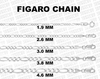 Solid 14K White Gold Figaro Chain Necklace, 7" To 24" Inch, 1.3mm To 6mm Thick. Real Gold Chain, Gold Curb Chain, Solid Gold Figaro Chain