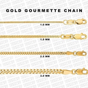 14K Solid Gold Gourmette Chain Necklace, 16" - 30" Inch, 1mm - 3mm Thick, Real Gold Chain, Woman or Men Gold Chain, 14K Gold Curb Chain