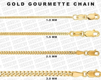 Collier chaîne gourmette en or massif 14 carats, 40 à 30 pouces, 1 mm - 3 mm d'épaisseur, chaîne en or véritable, chaîne en or pour femme ou homme, chaîne gourmette en or 14 carats