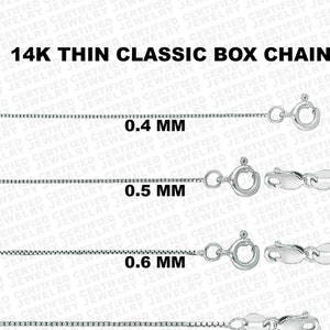 Solid 14K White Gold Box Chain Necklace, 16" 18" 20" 24" Inch, 0.4mm 0.5mm 0.6mm, 0.7mm, Delicate Dainty Gold Chain, For Women