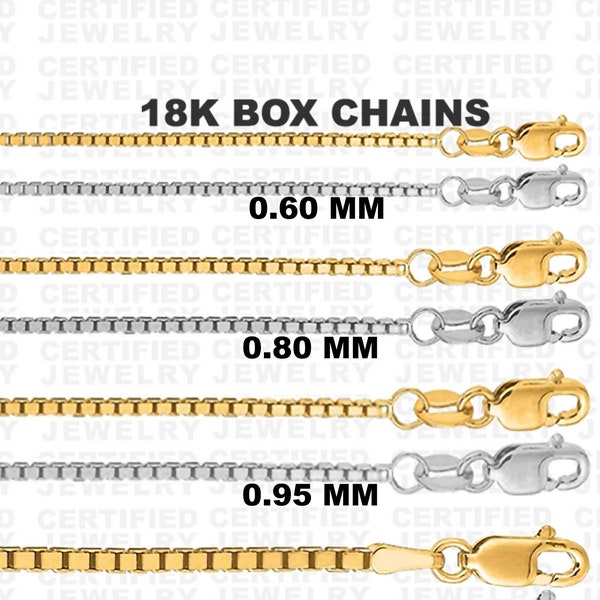 18K Solid Gold Box Chain Necklace, 16" 18" 20" 24" Inch, 0.6mm 0.8mm 1.0mm 1.4mm Thick, Real 18K Gold Chain, Solid Box Chain, Women