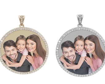 Photo Engraved Cubic Zirconia, Pendant Photo pendant, Photo Necklace, Photo charm ,Gold Charm,Personalized Jewelry ,Gift , Custom jewelry