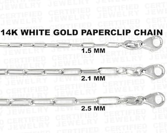 14k Solid White Gold Polished Paperclip Paper Clip 1.5mm To 2.5mm, Rectangular Link Necklace, Everyday Chain, Classic Chain, Thick Gold,