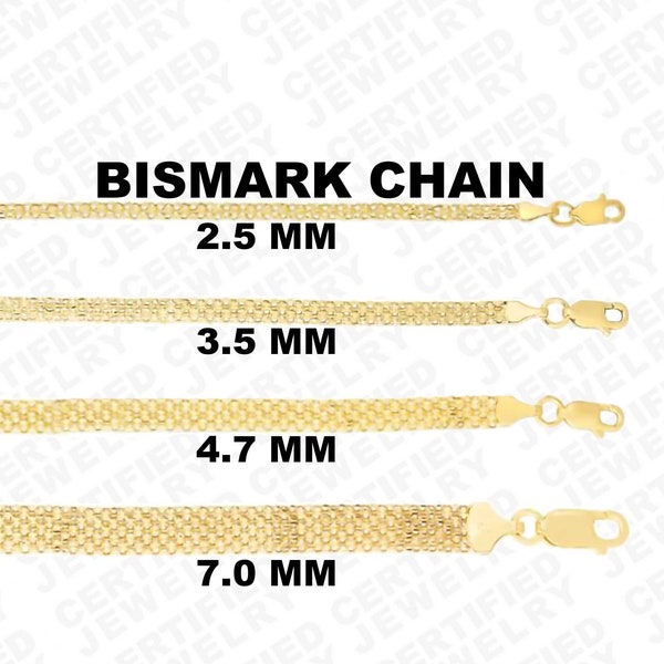 Solid 14k Bismark Chain Available in 2.5mm, 3.5mm, 4.7mm and 7.0mm & 16". 18", 20" long ,14K Gold Bismark Flat Link, Genuine 14K Gold Chain