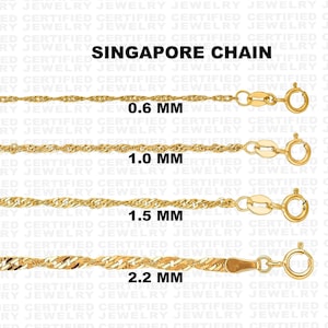10K Solid Yellow Gold Singapore Rope Chain Necklace, 7" To 30" Inch, 0.8mm 1.0mm 1.5mm 1.7mm 2.2mm Thick, Singapore Gold Chain, Gold Rope