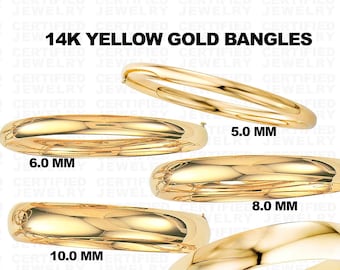 14K Yellow Gold  Plain Comfort Fit Bangle Bracelet, Real 14K Gold,5mm 6mm 8mm 10mm 13.5mm Thick, 7" 8" Inch, Gold Bangles, Stackable, Women