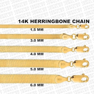 14K Solid Gold Herringbone Necklace or Bracelet, 7" 8" 10" 16" 18" 20" 24" ,1.5mm 3mm 4mm 5mm 6mm Thick, Herringbone Chain, 14K Herringbone