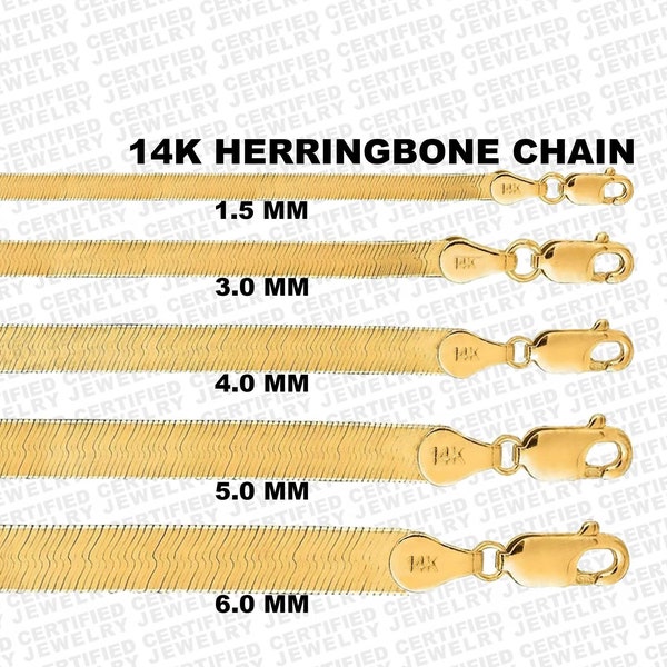 14K Solid Gold Herringbone Necklace or Bracelet, 7" 8" 10" 16" 18" 20" 24" ,1.5mm 3mm 4mm 5mm 6mm Thick, Herringbone Chain, 14K Herringbone