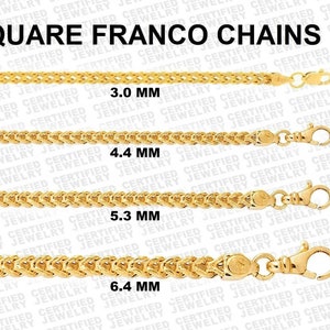 14K Yellow Gold Franco Chain Necklace, 18-26", 3.2MM - 6.4MM Thick Gold Chain, Square Franco Chain, Wheat Chain, Real Gold Men Chains, SALE!