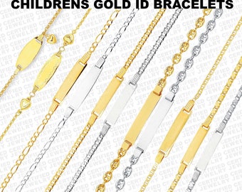 14K Gold Children's Yellow & White Gold 6 Inch ID Bracelets Available in multiple styles and charms, Girls Bracelets, Boys Bracelets, SALE
