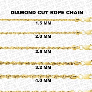 10K Yellow Gold Diamond Cut Rope Chain Necklace, 16" - 24" Inch, 1.5mm - 4mm Thick, 10K Gold Rope Chain, Gold Chain, Everyday Chain