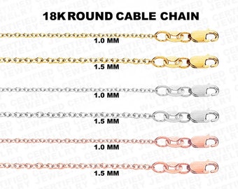 18k Solid Yellow, White Or Rose Gold Cable Necklace, 0.7mm or 1.5mm, 16" 17" 18"  Pendant Chain, Dainty Chain, Real Gold, Round Cable, Sale