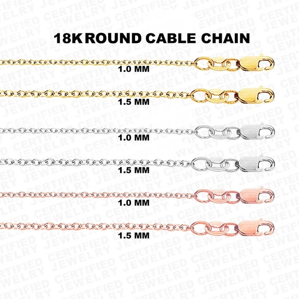 18k Solid Yellow, White Or Rose Gold Cable Necklace, 0.7mm or 1.5mm, 16" 17" 18"  Pendant Chain, Dainty Chain, Real Gold, Round Cable, Sale