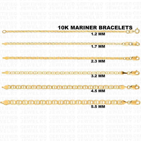 Solid 10K Gold Mariner Link Chain Bracelet, 7" 8", 1.2MM To 5.5MM Thick, Real Gold Brcaelet, Flat Link Bracelet, Flat Anchor Bracelet