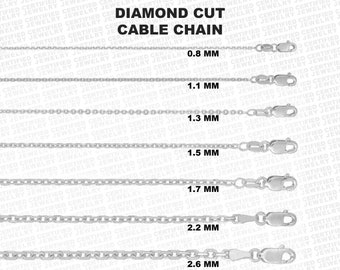 Solid 14K White Gold Diamond Cut Oval Cable Link Chain Necklace, 16" To 30" Inch,0.8mm To 3.1mm Thick, Real Gold Chain, Men Women Gold Chain