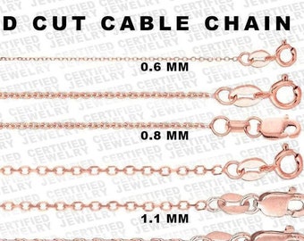 Solid 14K Rose Gold Diamond Cut Cable Link Chain Necklace,16" 18" 20" Inch, 0.6mm 0.8mm 1.1mm 1.3mm Solid Rose Gold Chain, Dainty Gold Chain