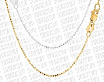 Solid 14K Gold Ball Chain Necklace, 16" 18" Inch, 1mm Thin Gold Chain, Gold Bead Chain, Yellow Gold Ball Chain, White Gold Ball Chain, Women