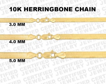 10K Solid Yellow Gold Herringbone Chain Necklace, 16" 18" 20" 22" 24", 2.8mm - 4.8mm Thick, Real Gold Herringbone, Women Gold Chain, SALE