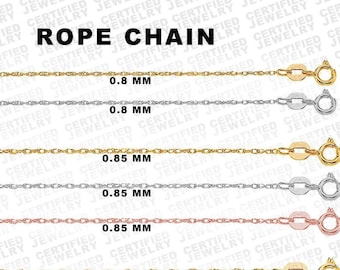 14k Gold Rope Chain, Dainty Gold Chain, 0.8mm, 0.85mm, 0.95mm, 1.0mm Thick, Delicate Gold Chain, Thin Gold , White Gold , Rose Gold , Woman