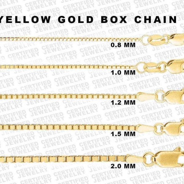 Solid 14K Yellow Gold Box Chain Necklace, 13" To 30" Inch, 0.8 MM To 2.0 MM Thick Gold Chain, Gold Box Necklace, Solid Gold Box Chain, Women