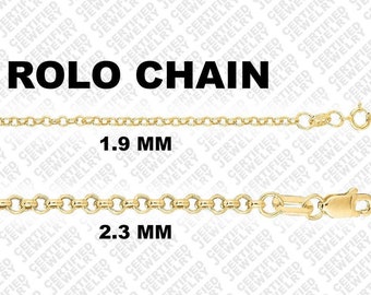10K Gold Rolo Chain Necklace, 16"- 20" Inch, 2mm 2.4mm Thick, Round Link Chain, Rolo Gold Chain, 14K Rolo Chain, Real 10K Gold Chain