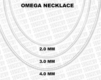 14K Solid White Gold Classic Omega Chain Necklace, 16" 18" 20", 2.0 MM- 4.0 MM Wide Gold Omega Necklace Chain, For Women