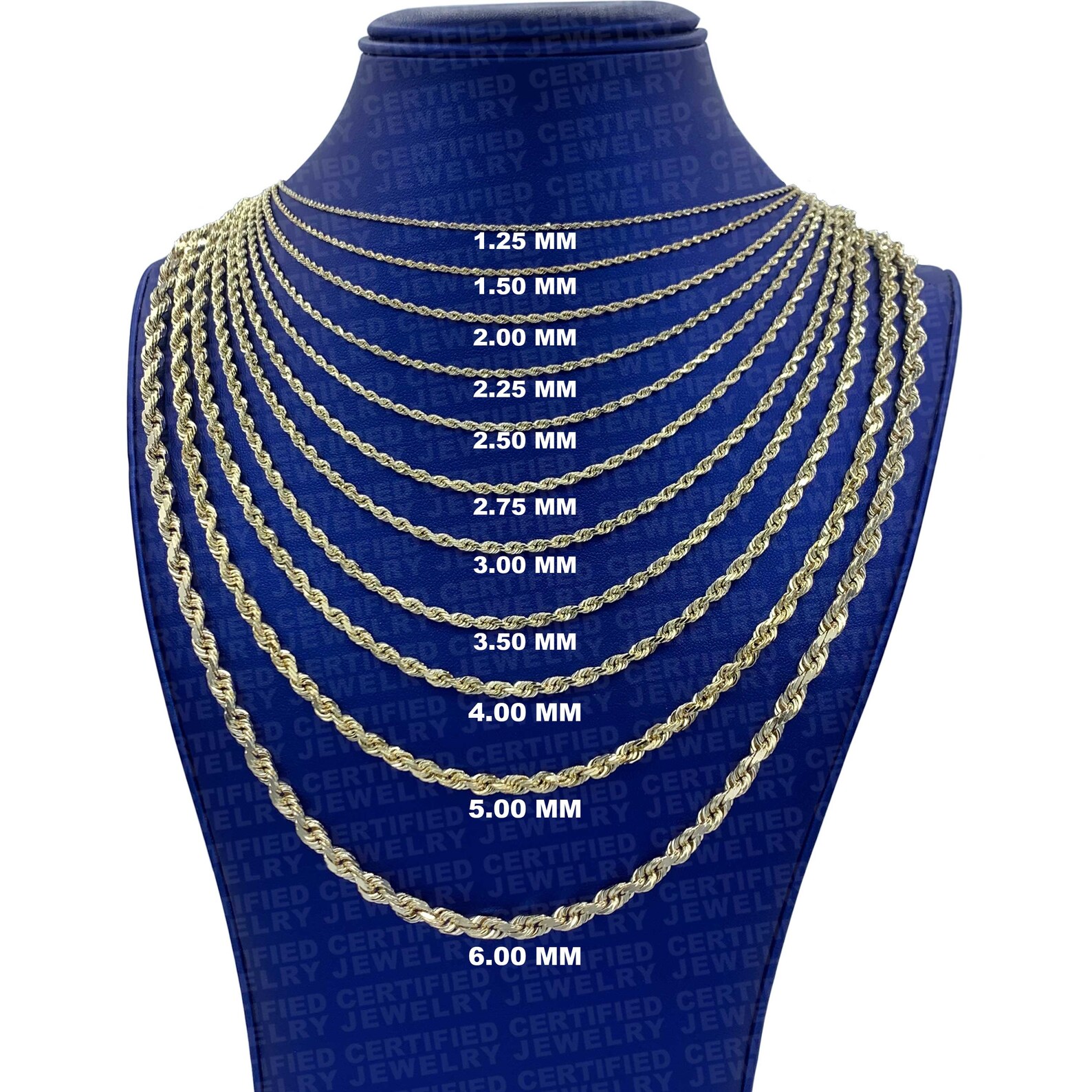 14K Solid Yellow Gold Diamond Cut Rope Chain Necklace 7 Etsy