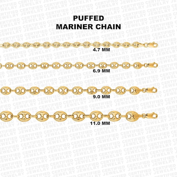 14K Gold Puffed Mariner Link Chain Necklace 18 20 