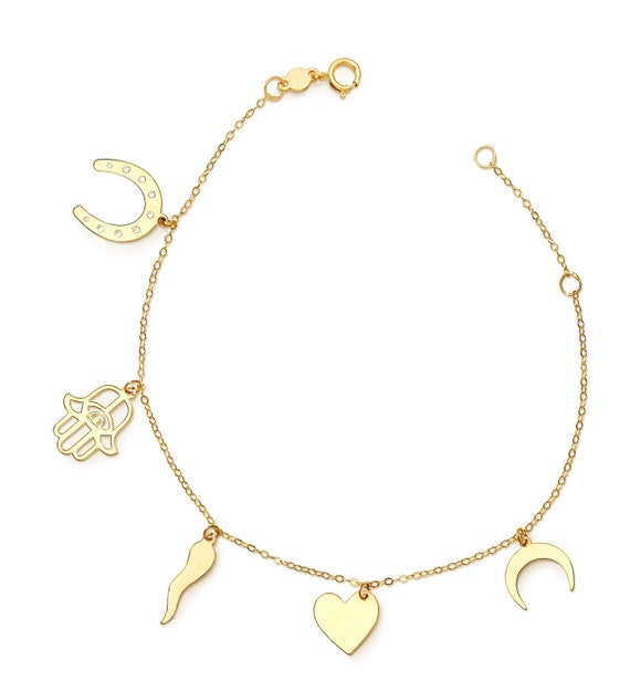 7.5 Six Heart Dangling Charm Bracelet in 14K Yellow Gold - Sam's Club