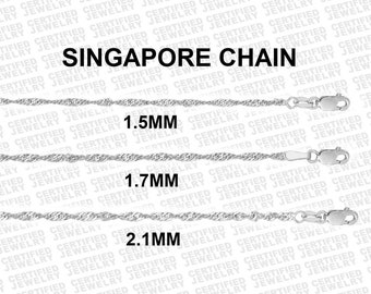 14K massief witgouden Singapore ketting met kreeft gesp, 1,5 mm 1,7 mm 2,1 mm, 16" 18" 20" 24", echte gouden ketting, dames