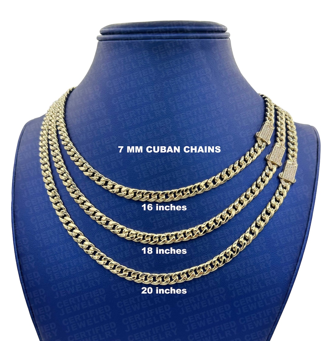 14k Real Gold Miami Cuban Link Chain With Zirconia Box Lock Necklace