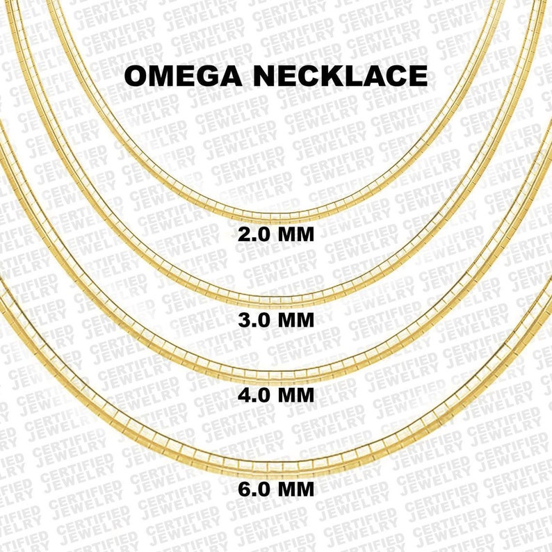 14K Solid Gold Klassieke Omega Chain ketting, 16 18 20, 2,0 MM 6,0 MM brede gouden Omega ketting ketting, voor vrouwen afbeelding 1