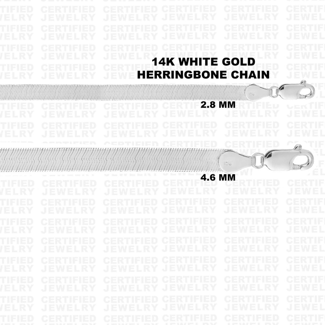 Solid 14K White Gold Herringbone Necklace Chain, Real Gold Herringbone, Thin Gold Herringbone