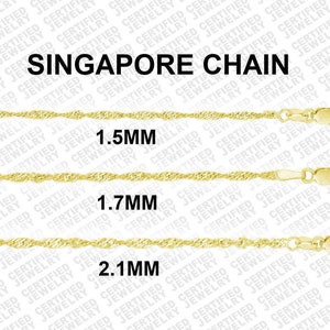 Solid 14K Yellow Gold Singapore Rope Chain Necklace, 16" 18" 20" 24" Inch, 0.8mm To 1.7mm Thick, Shiny Gold Chain, Sparkly Gold Chain, Woman