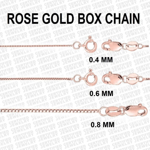 14k Solid Gold Yellow Rose Or White 0.6mm Box Chain Necklace   16" 18" 20" 24" 