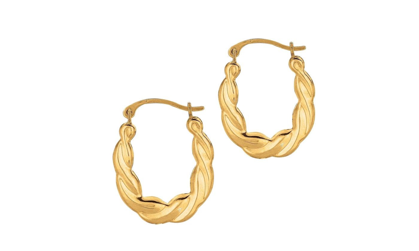 10K Yellow Gold Twisted Small Oval Hoop Earring with Hinged Etsy