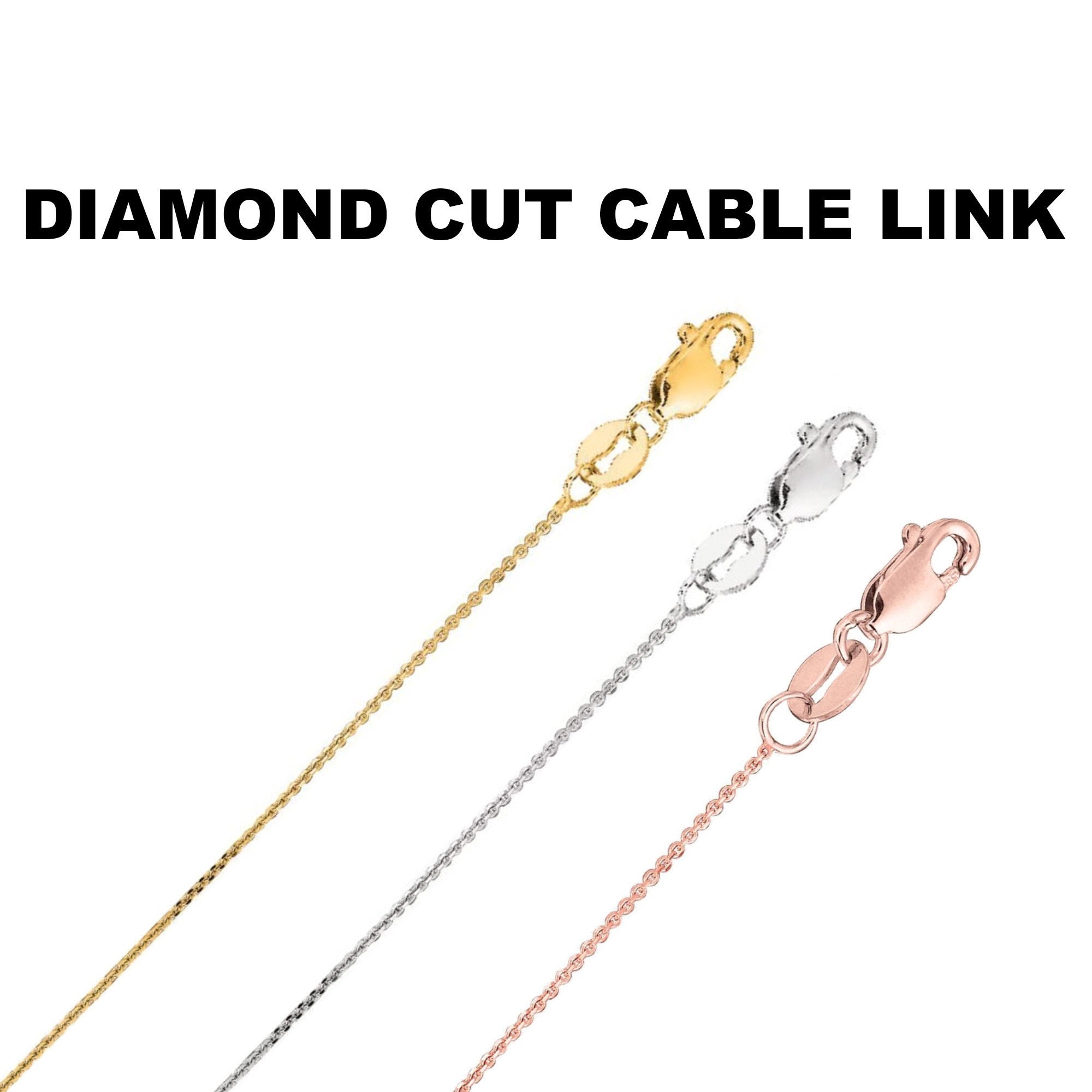 18k Solid Yellow Rose White Gold Diamond Cut Cable Link Etsy
