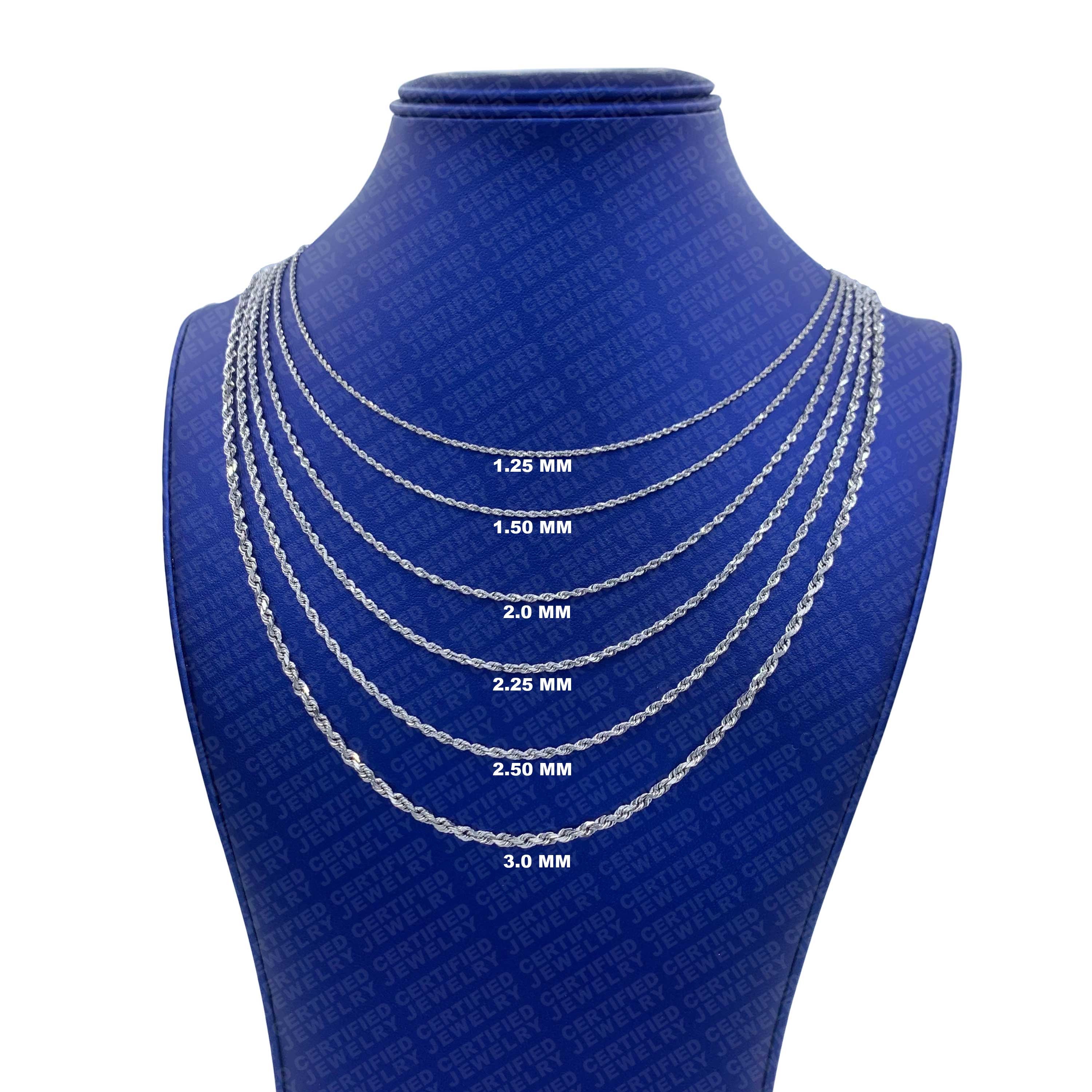 14K Solid White Gold Diamond Cut Rope Chain Necklace 16 - Etsy